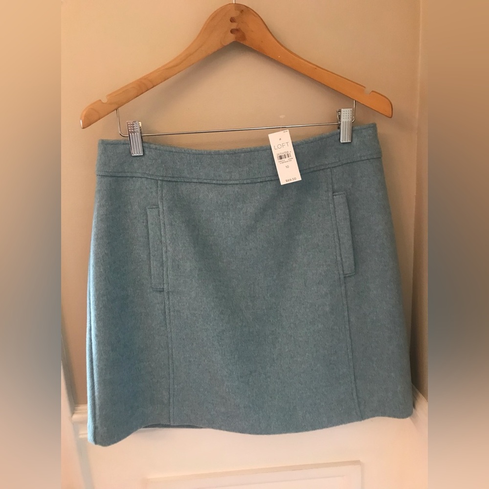 NWT Loft Blue Green Wool Mini Skirt 10